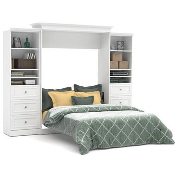 Bowery Hill Wood Queen Murphy Bed and 2 Organizers with Drawers in White
