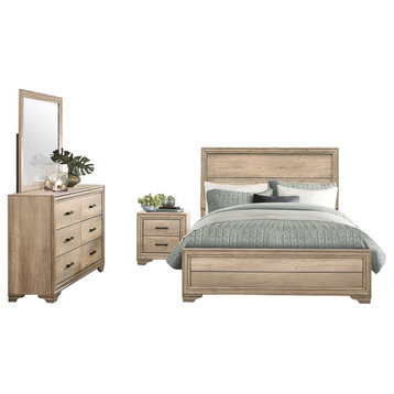 4-Piece Landen Rustic Queen Bed, Dresser, Mirror, Nightstand Bleach Wood