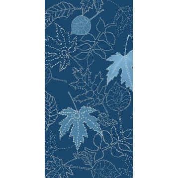 Dotted Leaves Floral Print Bath Towel, Blue