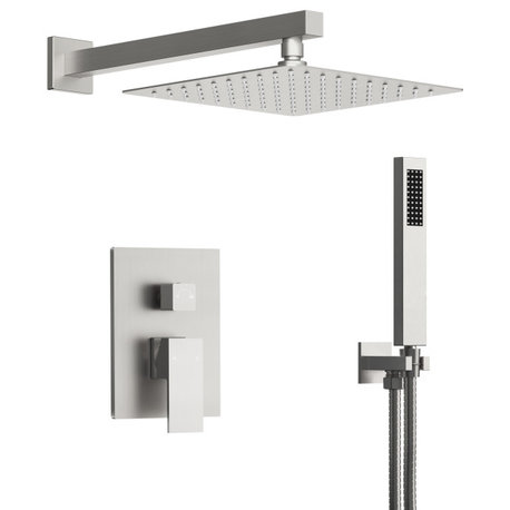 10" Pressure Balanced Shower Faucet With Handheld Shower, Brushed Nickel