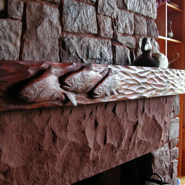 Carved Walnut Brook Trout Mantel Piece