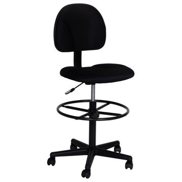Fabric Drafting Chair, Cylinders: 22.5''-27''H or 26''-30.5''H, Solid Black Wit