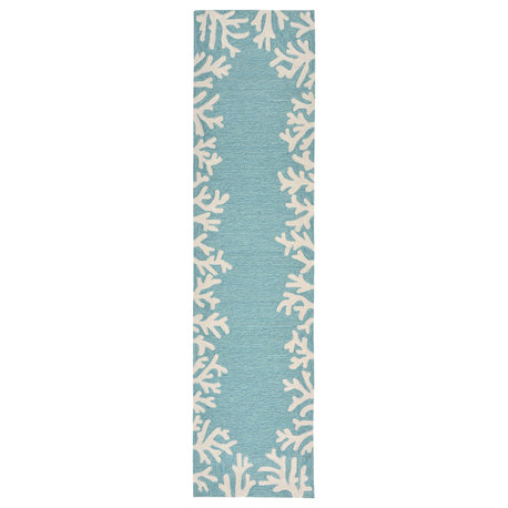 Capri Coral Border Indoor/Outdoor Rug, Aqua, 2'x5'