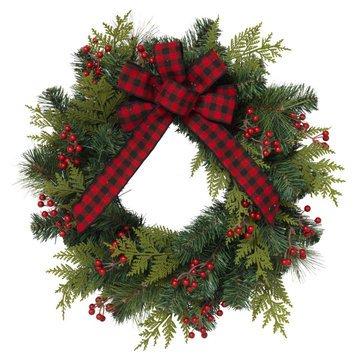 24-in D PVC Pine Wreath w/ Berries & Bow