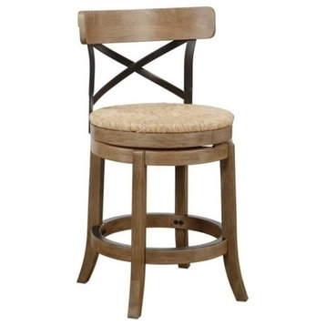 Pemberly Row 24.25" Wood Swivel Counter Stool in Wheat Wire-Brush Natural