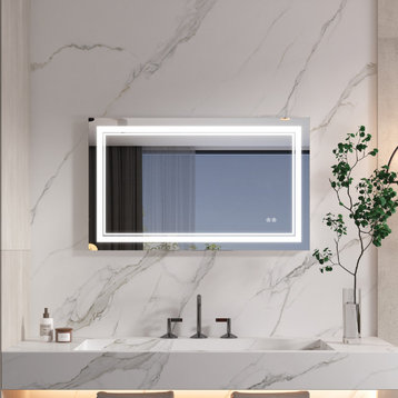 Frameless LED Lighted Bathroom Mirror With Defogger Dimmer, 40"x24"