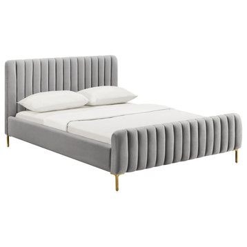 Angela Velvet Upholstered Bed, Gray, King