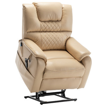 Power Lift Recliner Massage Chair With 180° Lying Flat, Beige+yellow