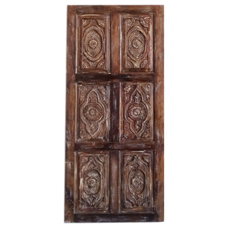 Consigned Vintage Carved Wood Sliding Barn Door Handcarved Door 84x36