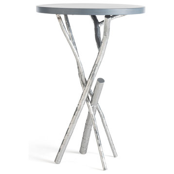 Brindille Wood Top Accent Table, Sterling Finish, Gray Maple Wood Top