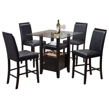 Pilaster Designs, 5-Piece Counter Height Dining Set, Table and 4 Chairs Black