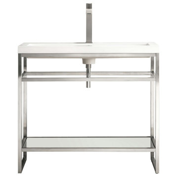 Boston 39.5" Stainless Steel Sink Console Nickel w/White Glossy Composite Top