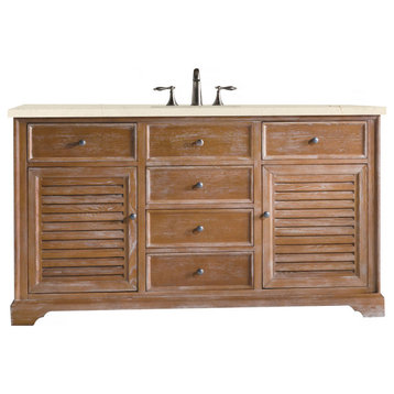 Savannah 60" Single Vanity Cabinet, Driftwood,, 3 Cm Eternal Marfil Quartz Top