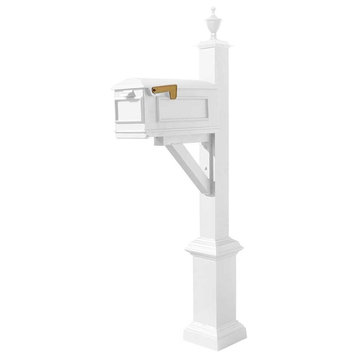 Westhaven System With Lewiston Mailbox, Square Base, Urn Finial, White
