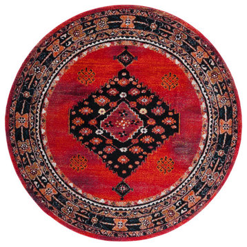 Safavieh Vintage Hamadan Vth202Q Traditional Rug, Red and Black, 6'7"x6'7" Round