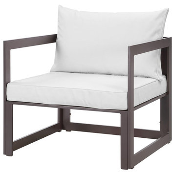 Patio Armchair, Aluminum Frame With Cushioned Seat and Backrest, Brown White