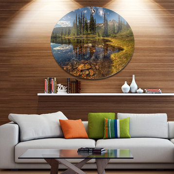 Bright Clear Day And Clear Lake, Landscape Art Disc Metal Wall Art, 23"