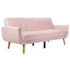 Modern Futon, Curved Silhouette With Padded Seat & Tufted Back, Blush/Natural