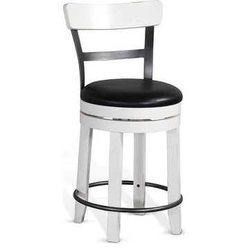 Sunny Designs Carriage House 24" Wood Swivel Barstool in White/Dark Brown