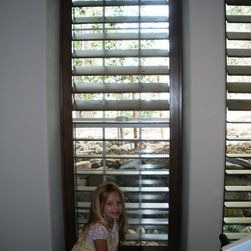 Custom Frame and Custom Color Knotty Alder Shutters - Interior Shutters