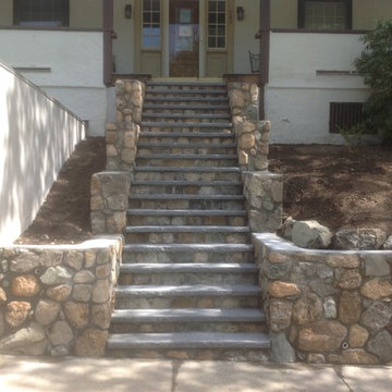 Natural Stone Front Entry: Retaining Wall & Steps