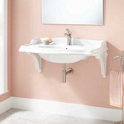 35" JANSON PORCELAIN WALL-MOUNT BATHROOM SINK WITH PORCELAIN BRACKETS - Bathroom Sinks