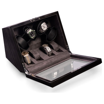 Ash Wood High Lacquer 4 Watch Winder and 4 Watch Storage Case