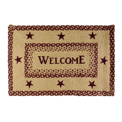 Mayflower Market - Burgundy Tan Jute Rug Rect Welcome 20x30 - Rugs