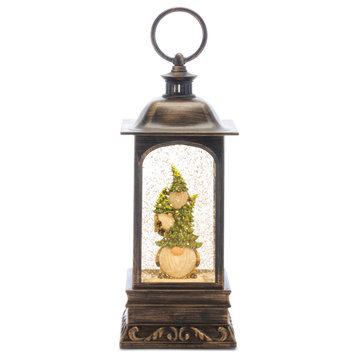 LED Snow Globe Lantern With Gnome Stack 9.75"H