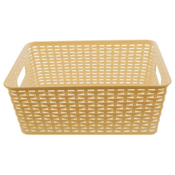 Plastic Rattan Storage Box Basket Organizer Large, ba426, Beige, 1