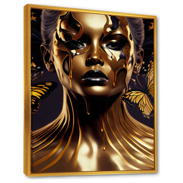 Woman With Black And Gold Butterflies II Framed Canvas, 12x20, Gold