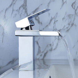 Contemporary Single Handle Chrome Waterfall Bathroom Sink Faucet - T0510 - Bathroom Sink Faucets