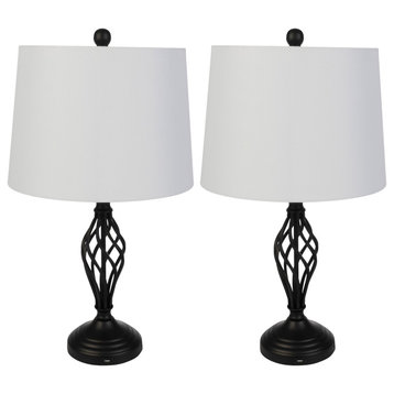 Set of 2 Table Lamps Modern Lamps with USB Charging Ports and LED Bulbs
