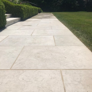 Re-pointed mortar joints drying after pressure wash