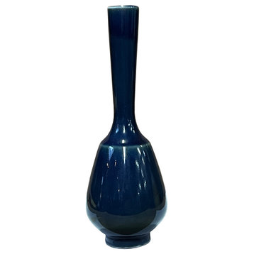 Chinese Ware Light Navy Blue Glaze Ceramic Small Vase Display Art Hws2886