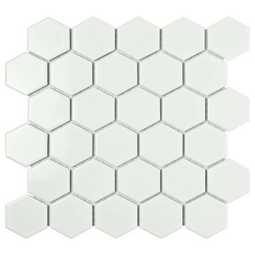 11.06"x12.8" Porcelain Mosaic Tile Sheet Barcelona Glossy Bright White