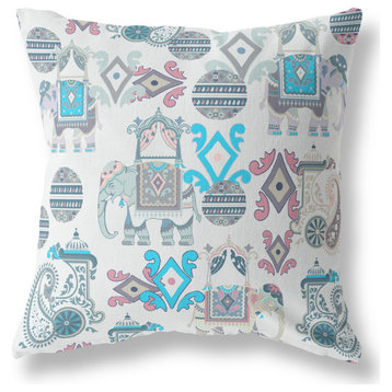 Elephant Howdah Broadcloth Indoor Outdoor Blown And Closed Pillow, Beige Blue