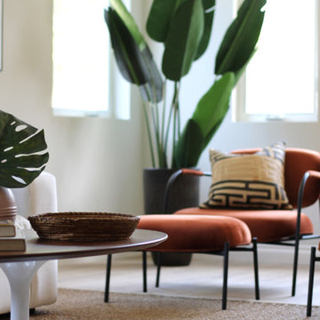 Rust Velvet Lounge Chair with Ottoman