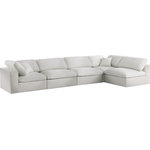Meridian Furniture - Serene Linen Textured Fabric Deluxe Comfort 5-Piece L-Shaped Sectional, Cream - There's lots to love about the Serene linen textured deluxe cloud-like comfort modular collection, and this piece is not an exception. The soft cream linen textured fabric is cozy and sleek to the touch while the overstuffed down/feather cushions provide gentle support so you can relax and unwind like a VIP. Customize your seating with this modular set by adding the pieces you like most. Latches under each piece make it easy to snap them into position for a look that's modern yet welcoming.