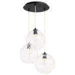 Quorum International - Numen 3-Light Pendant, Textured Black - Brighten your space in contemporary style with this lustrous pendant cluster! These rounded fixtures are crafted of metal in a stylish Noir finish. They each feature a small pendant holder and a large streamlined cylindrical socket. Clear wavy glass globe shade diffuses bright light as it is dispersed throughout your space. Rounding out the design, the adjustable cord suspends the fixture from a matching canopy.