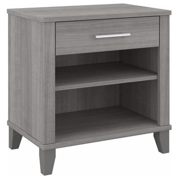 Pemberly Row Nightst& with Drawer & Shelves in Platinum Gray - Engineered Wood