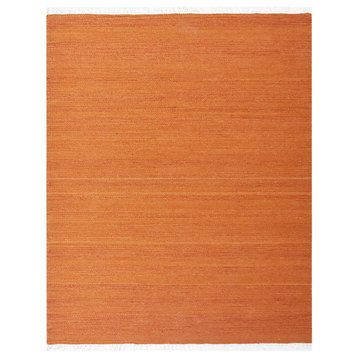 Hand Woven Flat Weave Kilim Wool Area Rug Solid Dark Orange