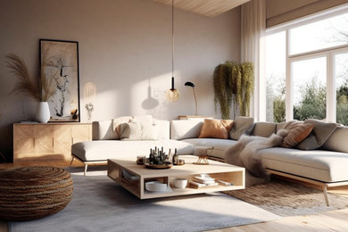 Inspiration for a scandinavian light wood floor and brown floor living room remodel in Other with no fireplace and no tv