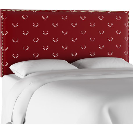 Salem Nail Button Border Headboard, Antler Maroon, Queen