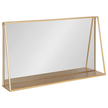 Lintz Metal Framed Mirror with Shelf, Gold 28x16