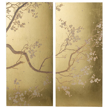 Cherry Blossom Wall Panel Wall Art 21x47" Set Of 2