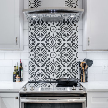 White and Grey Transitional Farmhouse Inspired Kitchen
