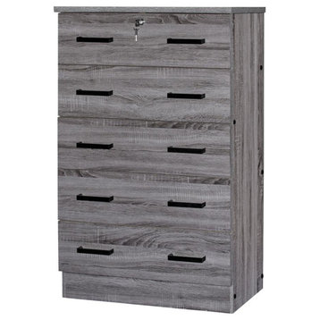 Better Home Products Cindy 5 Drawer Chest Wooden Dresser With Lock In Gray