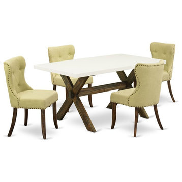 East West Furniture X-Style 5-piece Wood Dining Set in Jacobean Brown/Limelight
