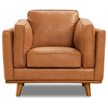 Valencia Artisan Modern Top Grain Nappa 11000 Leather Single Seat Sofa, Cognac